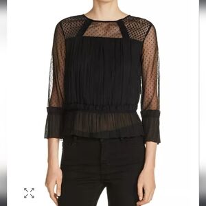 Maje Sz 1 (S) Black Lannick Mix Media Sheer Pleated Dark Romantic Whimsigoth Top